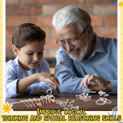 Metal Wire Puzzle Set of 8 with Pouch, Brain Teaser Puzzles IQ Test Ring Disentanglement Unlock Interlock Game Trick Metal for Party Favor Challenge (E Style) - style: E Style