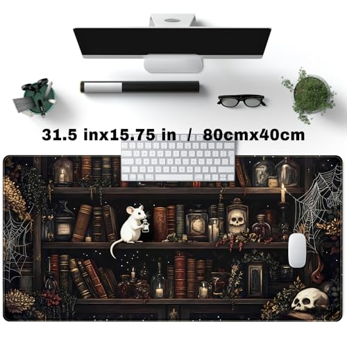Dark Witchy Desk Mat Gaming Desk Pad Large Mouse Pad, Magician'S Fantasy Bookcase Gothic Mouse Mat XXL Laptop Keyboard Pad, Laptop Keyboard and Mouse Mat Desktop Protector Mat 31.5 X 15.7 in - color: D-black Gothic Bookshelf