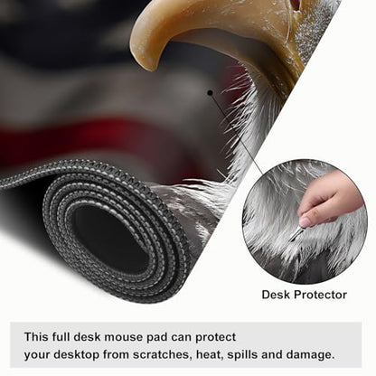 Mouse Pad, Large Anti-Slip with Stitched Edges Desk Mat Desktop Laptop Computer Desk Keyboard Mat,Table Protector Blotter Mat (Eagle, 35.4" x 15.7") - color: Eagle, size: 35.4" x 15.7"