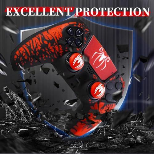 Non-Slip Silicone Cover for PS5 Controller with Thumbstick Caps x 2 & Sticker x 1(Spider Theme) - color: 5