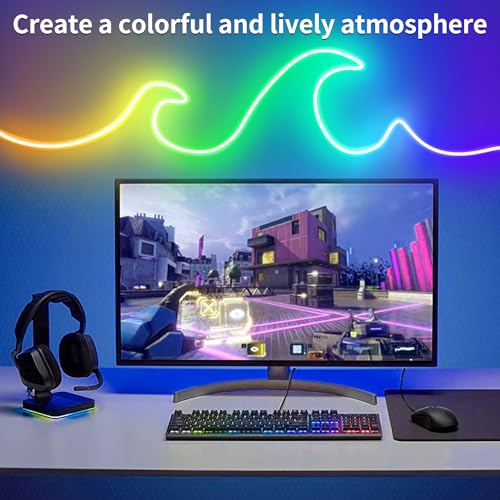 LED Neon Rope Lights 32.8FT,IP65 Waterproof LED Strip Lights, Music Sync LED Lights with Remote and APP Control,24V RGB LED Rope Lights for Bedroom,Holiday Decoration（with Snap &Screws） | Music Sync LED Lights with Remote and APP Control,RGB LED Rope Ligh