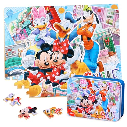 Puzzles for Kids Ages 4-8,Kids Puzzls in a Metal Box,Mouse Small Puzles,Kid Boys Girls Learning Educational Puzzle Packed in Tin Box,100 Pieces - color: Mouse