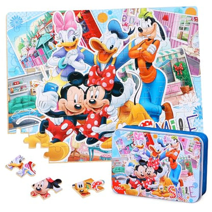 Puzzles for Kids Ages 4-8,Kids Puzzls in a Metal Box,Mouse Small Puzles,Kid Boys Girls Learning Educational Puzzle Packed in Tin Box,100 Pieces - color: Mouse
