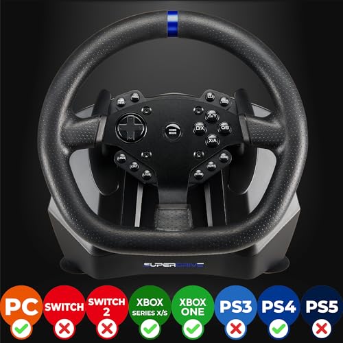 SUBSONIC - Superdrive SV950 Racing Wheel Switch 2/Switch PS4 PC Xbox Series | Steering Wheel with Pedals and Paddles - Vibration - 3 Sensitivity Modes - Diameter 26.5 cm, Rotation 900°