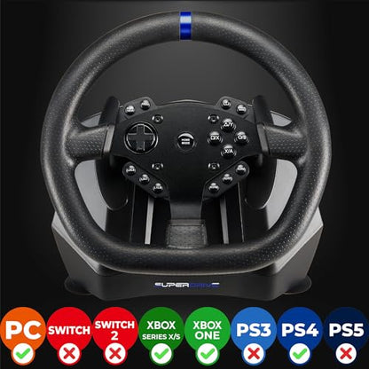 SUBSONIC - Superdrive SV950 Racing Wheel Switch 2/Switch PS4 PC Xbox Series | Steering Wheel with Pedals and Paddles - Vibration - 3 Sensitivity Modes - Diameter 26.5 cm, Rotation 900°