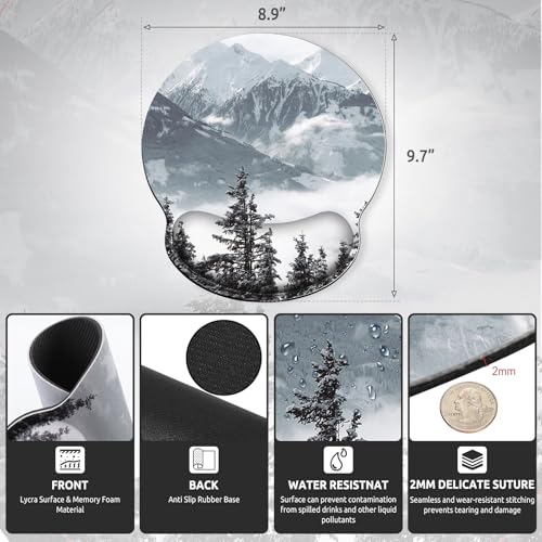 KONVINIT Ergonomic Mouse Pad with Wrist Rest, Small Mousepad with Non-Slip Rubber Base and Smooth Surface, Grey Mouse Pads for Desk, Office Desk Accessories - color: Grey Mountains