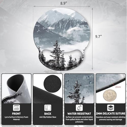 KONVINIT Ergonomic Mouse Pad with Wrist Rest, Small Mousepad with Non-Slip Rubber Base and Smooth Surface, Grey Mouse Pads for Desk, Office Desk Accessories - color: Grey Mountains