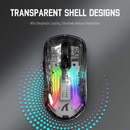 Wireless Gaming Mouse PC Transparent Shell Computer Mice with Dual Mode BT5.0/2.4G,PixArt Chip 3D RGB Lighting,Ergonomic 7 Buttons,Rechargeable Mute Mouse for PC Laptop Tablet PS4 PS5 Xbox one - color: Black