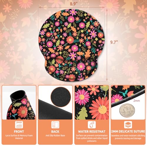 KONVINIT Ergonomic Mouse Pad with Wrist Rest, Small Mousepad with Non-Slip Rubber Base and Smooth Surface, Black Flowers Mouse Pads for Desk, Office Desk Accessories - color: Black Flowers