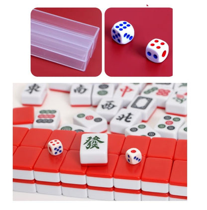 Red Mini Mahjong Set 麻将 Waterproof Mahjong Portable Mini Mahjong Internet Celebrity Creative Portable Outdoor Travel Mahjong with gife Box Carrying Travel Dragon Case,Mahjong Tile Game,2 Dice 4 Racks