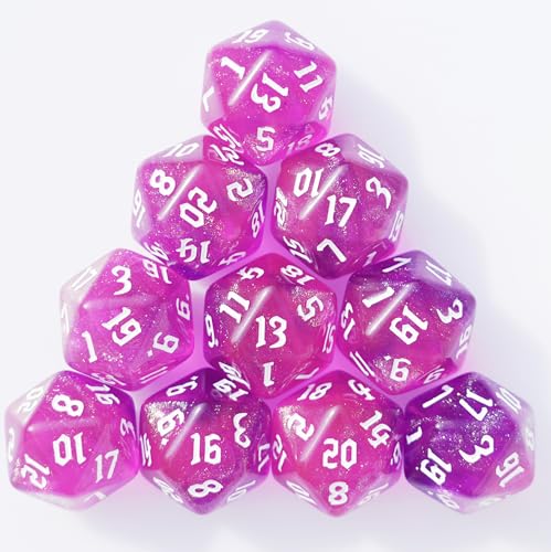10PCs D20 Polyhedral Dice Set 22mm for DND RPG MTG Dungeons and Dragons Dice (Pink) - color: Pink