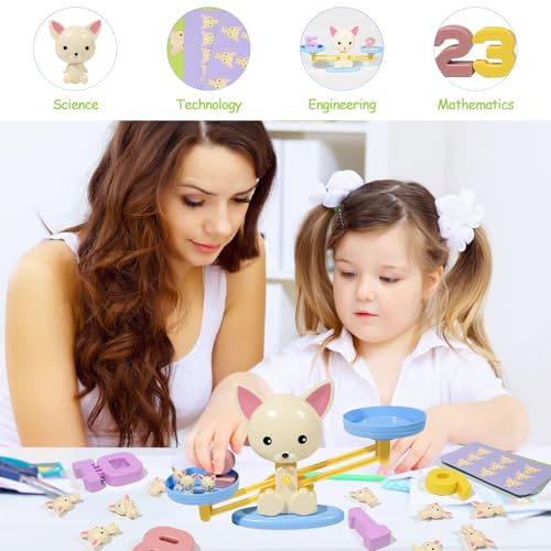 Puppy Balance Counting Toys, Cool Math Learning Games for Boys and Girls, Educational Number Toy Preschool Puppy Balance Counting Toy, Fun Children's Gift STEM Math Games Toys for Kids Age 3+(63 PCS) - style: Puppy