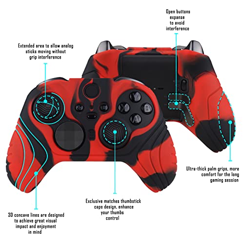 playvital Samurai Edition Anti Slip Silicone Case Cover for Xbox Elite Wireless Controller Series 2, Ergonomic Soft Rubber Skin Protector for Xbox Elite Series 2 with Thumb Grip Caps - Red & Black - color: Red & Black