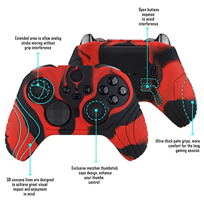 playvital Samurai Edition Anti Slip Silicone Case Cover for Xbox Elite Wireless Controller Series 2, Ergonomic Soft Rubber Skin Protector for Xbox Elite Series 2 with Thumb Grip Caps - Red & Black - color: Red & Black