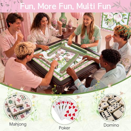 Drydiet Mahjong Mat for Table 31.5 x 31.5 Inch American Mahjong Mat with Carrying Bag, Non-Slip Noise Reduction Table Item for Family Poker Domino Board Game Night & Party Use(Pink Peony) - style: Pink Peony