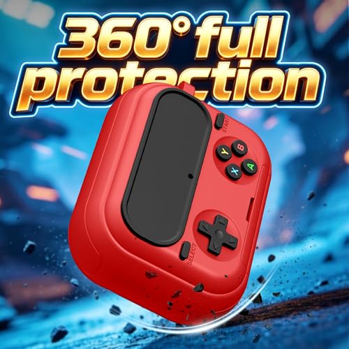 Getino Retro Game Case for AirPods Pro 3 | Game Console Design Protective Cover with Foldable Stand, Secure Lock Anti-Drop Shockproof PC+TPU Case, Keychain & Cleaning Kit for Men & Boys, Red - color: Red