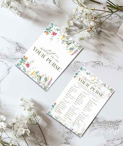What is in Your Purse Game Cards, Wildflower Bridal Shower Games Card, Floral Wedding Shower Games Set, 25 Game Cards for Bridal Shower Wedding Bachelorette Engagement, 10 - style: What is in Your Purse
