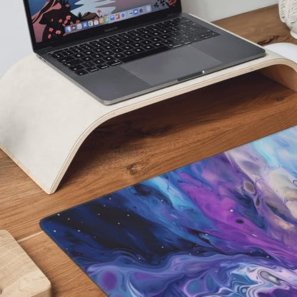 Large Desk Mat with Non-Slip Base, 35.4" x 15.7", Galaxy Marble Design, Wrist Rest and Coaster Included - color: Marble