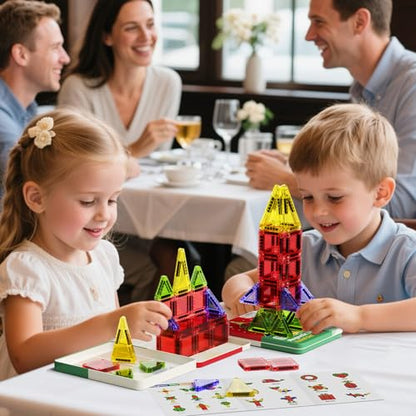 Magnetic Tiles Travel Storage Mini STEM Blocks Festive Box 26PCS 3+ | STEM magnetic building tiles with festive travel box. Great for road trips, airplanes, Montessori play & on-the-go fun - size: 26 PCS