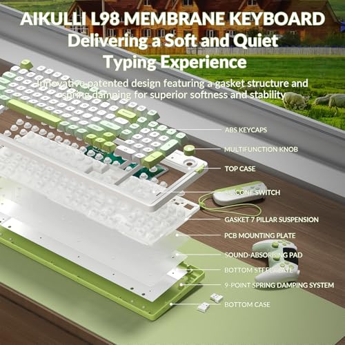 L98 Wireless Gaming Keyboard Green Cute Creamy Keyboard with Number Pad, Tri-Mode BT5.0/2.4GHz/USB-C, RGB Backlit, Quiet Office Computer Keyboards for PC Mac Laptop (Green White)