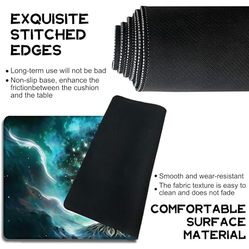 Playmat for MTG Green Vitality Magic Play Mat 24x14 Inch Card Game Mat for Magic The Gathering TCG PTCG Playmat with Free Storage Bags Non-Slip Backing and Stitched Edge - color: Green Vitality No With Zones