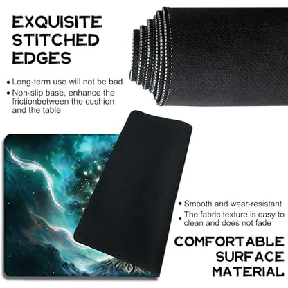 Playmat for MTG Green Vitality Magic Play Mat 24x14 Inch Card Game Mat for Magic The Gathering TCG PTCG Playmat with Free Storage Bags Non-Slip Backing and Stitched Edge - color: Green Vitality No With Zones