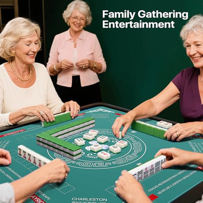 Mahjong Table Cover Mat with Carry Bag, Anti-Slip Noise Reduction Surface, 32.4 x 32.4 Inch, for Poker Cards Dominoes Tile Games (Green) - color: Green