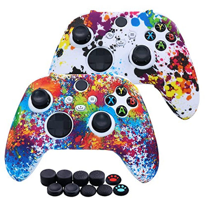 [2 Pack] Jusy Compatible with Xbox Series X/S Controller Soft Silicone Cover Skin, Sweat-Proof Dust-Proof Anti-Slip Case Cover Protective Accessories Set, with 10 Thumb Grips (Graffiti) - color: Graffiti