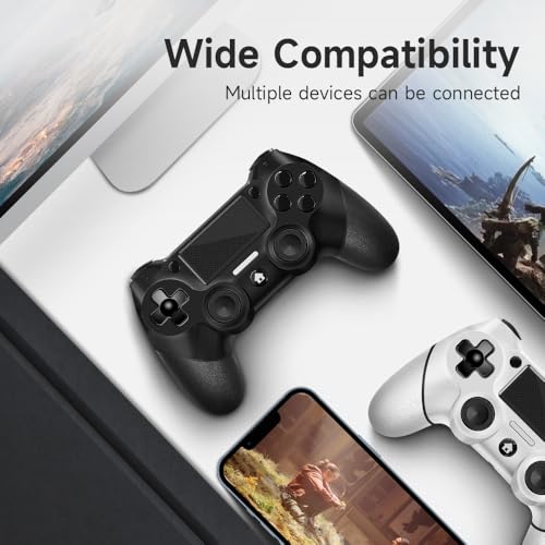 AceGamer 2 Pack for PS4 Controller, Wireless Controller for PS4/Pro/Slim/PC, with Non-Slip Grip of Both Sides and USB-C Cable! (Black and White) - color: Black and White