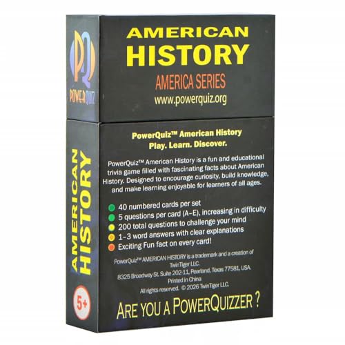 American History Trivia Game for Kids & Adults | 200 Questions, 5 Difficulty levels Beginner to Expert, Fun facts, Explanations, Premium Matte Cards, Hard Storage Box - style: American History