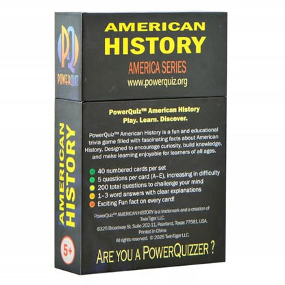 American History Trivia Game for Kids & Adults | 200 Questions, 5 Difficulty levels Beginner to Expert, Fun facts, Explanations, Premium Matte Cards, Hard Storage Box - style: American History