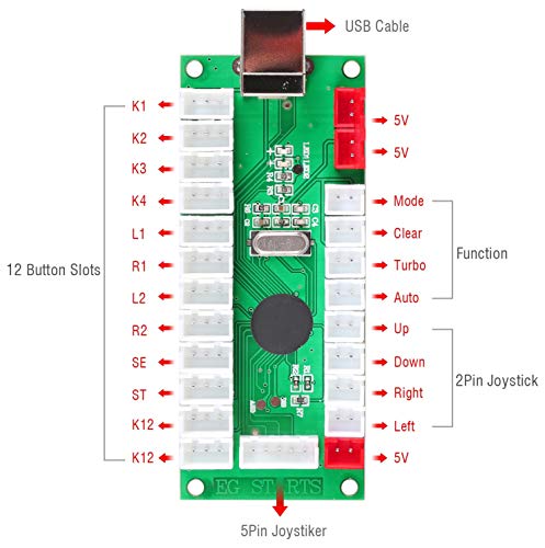 EG STARTS 2 Player Arcade Games DIY Kit Parts 2 Ellipse Oval Joystick Handles + 20 LED lit Arcade Buttons (Mixed Color Kit)