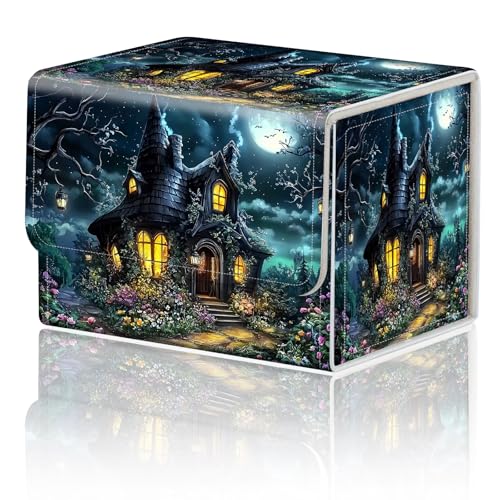 Card Game Storage Box for TCG Deck Box MTG Card Box Organizer Trading Card Case Commander Deck Box TCG Card Storage Box Magnetic Closure Creative Pattern Up to 200 Cards, A Fantasy House With Flowers - color: A Fantasy House With Flowers