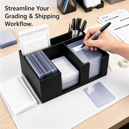 DEDC 5-Slot Card Caddy and Toploader Dispenser with Penny Sleeve Holder | 3D-printed PLA organizer for semi-rigid holders, grading prep, live breaks and order packing, with quick open-front access. - size: 5slot