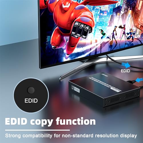 HDMI Extender Splitter 1 x 2, JCHICI 4K@30Hz 100M(328fts) HDMI Splitter with Loopout and EDID Copy Function, Lossless Transmission and Zero Latency, Support 3D - size: HDMI Extender Splitter 1 x 2