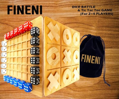 Dice Battle and TicTacToe Dual Sides Board Games, Wooden Coffee Table Games for Adults, 2~4 Player Bar Dice Games, Indoor Tabletop Game & 4 Players Wood Table Top Dice Game (Dual(2~4)/Log) - color: Dual(2~4)/Log