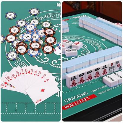 Mahjong Table Cover Mat with Carry Bag, Anti-Slip Noise Reduction Surface, 32.4 x 32.4 Inch, for Poker Cards Dominoes Tile Games (Green) - color: Green