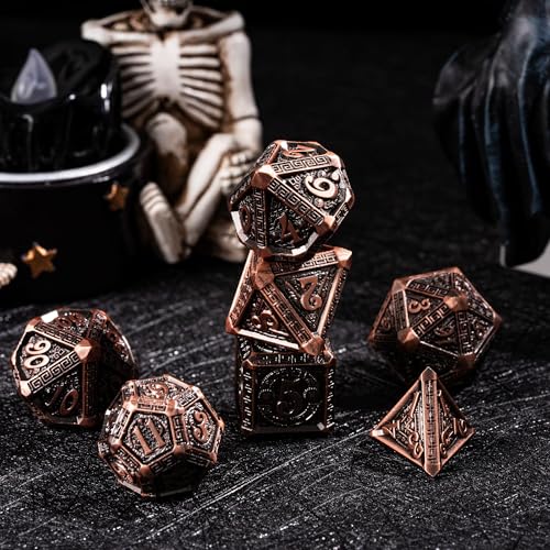 7-Piece Metal Dice Set - Mayan-Themed Zinc Alloy DND Dice for Tabletop Gaming, Gift, and Collecting - color: Mayan-themed-antique Copper