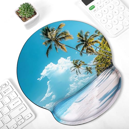 KONVINIT Ergonomic Mouse Pad with Wrist Rest, Small Mousepad with Non-Slip Rubber Base and Smooth Surface, Beach Mouse Pads for Desk, Office Desk Accessories - color: Beach