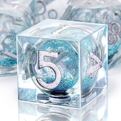 AUSTOR 7-Die DND Dice Set Sharp Edge Resin Dice Handmade Polyhedral Dice for Dungeons and Dragons RPG MTG Table Games（Liquid Quicksand, Light Blue - color: Liquid Quicksand,light Blue