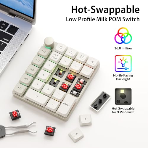 Keychron K0 Max QMK Wireless Custom Number Low-Profile RGB Backlit (Hot-Swappable) Red Switch Keypad, 2.4 GHz & Bluetooth 5.3 Connection, 1000Hz Polling Rate - Retro Version - color: Red Switch, size: Retro