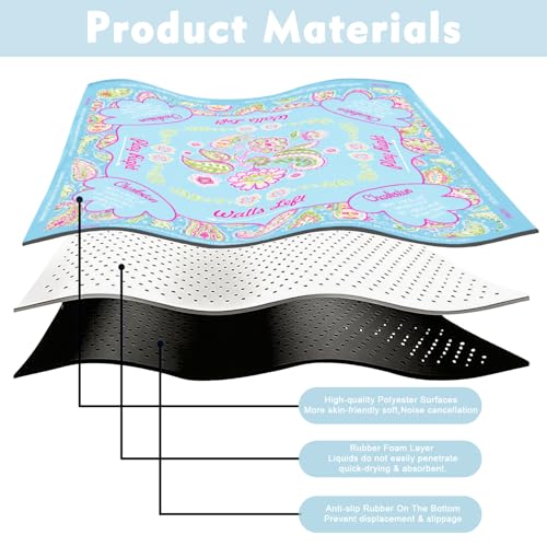 Floral Mahjong Mat with Rules for Table-31.5''x31.5'' Paisley Mandala American Mahjong Mat Anti-Slip Neoprene Rubber Noise Reducing,Foldable Travel Game Tablecloth for Poker Card Board Games Dominoes - color: Light Blue Mandala Flower