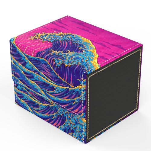 (Great Neon Wave) 100% Hand-Drawn TCG/MTG 100+ Card Vault Deck Box - style: Great Neon Wave
