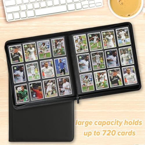 12 Pocket Ringless Side Loading Trading Card Binder, 720 Cards PU Fixed Page Zipper Card Album for TCG Sports Game Cards, Not Fit Top Loaders (Black) - color: 12 Pocket 720 Diamond Black