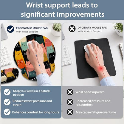Cute Cat Wrist Rest Mouse Pad and Keyboard Support Set,3 in 1 Ergonomic Memory Foam Mousepad with Non Slip Base, Gaming Mouse Pad for Office and Home - color: Cute Cat