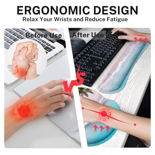 Ergonomic Mouse Pad Set with Wrist Rest, Ocean Blue | Summer Beach Non-Slip Rubber Base Wrist Cushion Support and Coasters Mousepad with Wrist Support for Computer Keyboard - color: Blue Ocean