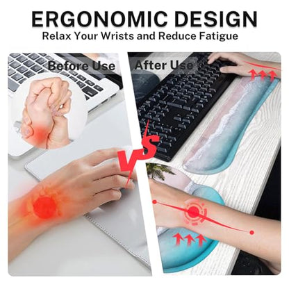 Ergonomic Mouse Pad Set with Wrist Rest, Ocean Blue | Summer Beach Non-Slip Rubber Base Wrist Cushion Support and Coasters Mousepad with Wrist Support for Computer Keyboard - color: Blue Ocean