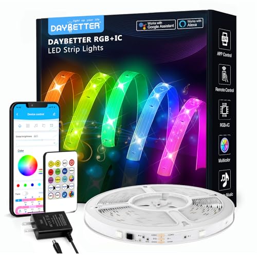 DAYBETTER 100ft Smart WiFi LED Strip Lights 1 Roll RGBIC Alexa & Google | Music Sync, Color Changing, App & Remote, Segmented DIY, Timer, Bedroom, Party, Indoor, Dimmable, Holiday, Gaming - color: BGRIC, size: 100FT