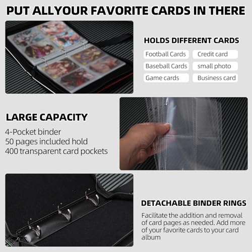 Collectible Trading Card Albums,4 Pocket Card Binder, 400 Double Sided Pocket PU Premium Zip Trading Collection Binderwith 50 Removable Sleeves, Card Folder forTCG, Sports Cards (Blue yellow) - color: Blue yellow