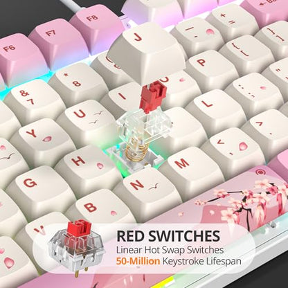 surmen Full Size Pink Keyboard with Number Pad, 104 Keys RGB Wired Mechanical Gaming Keyboard Backlit with PBT Keycaps Linear Red Switch for Laptop Desktop PC Gamers（104 Ying） - color: 104 Ying